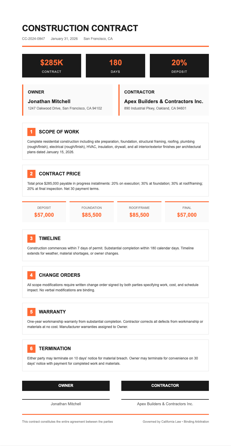 professional construction contract bold contemporary